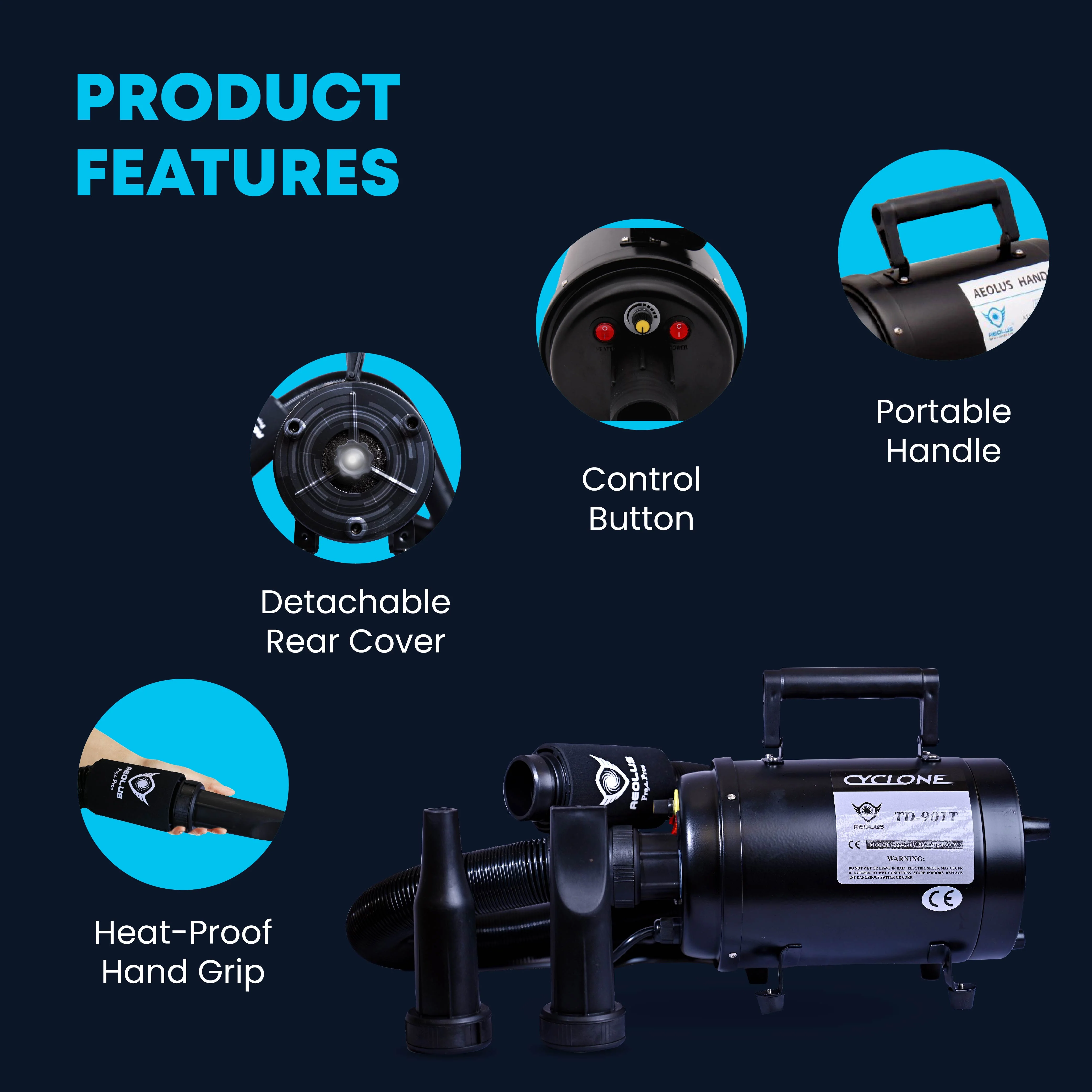 Aeolus Cyclone Single Motor Pet Dryer with Heater - Image 3