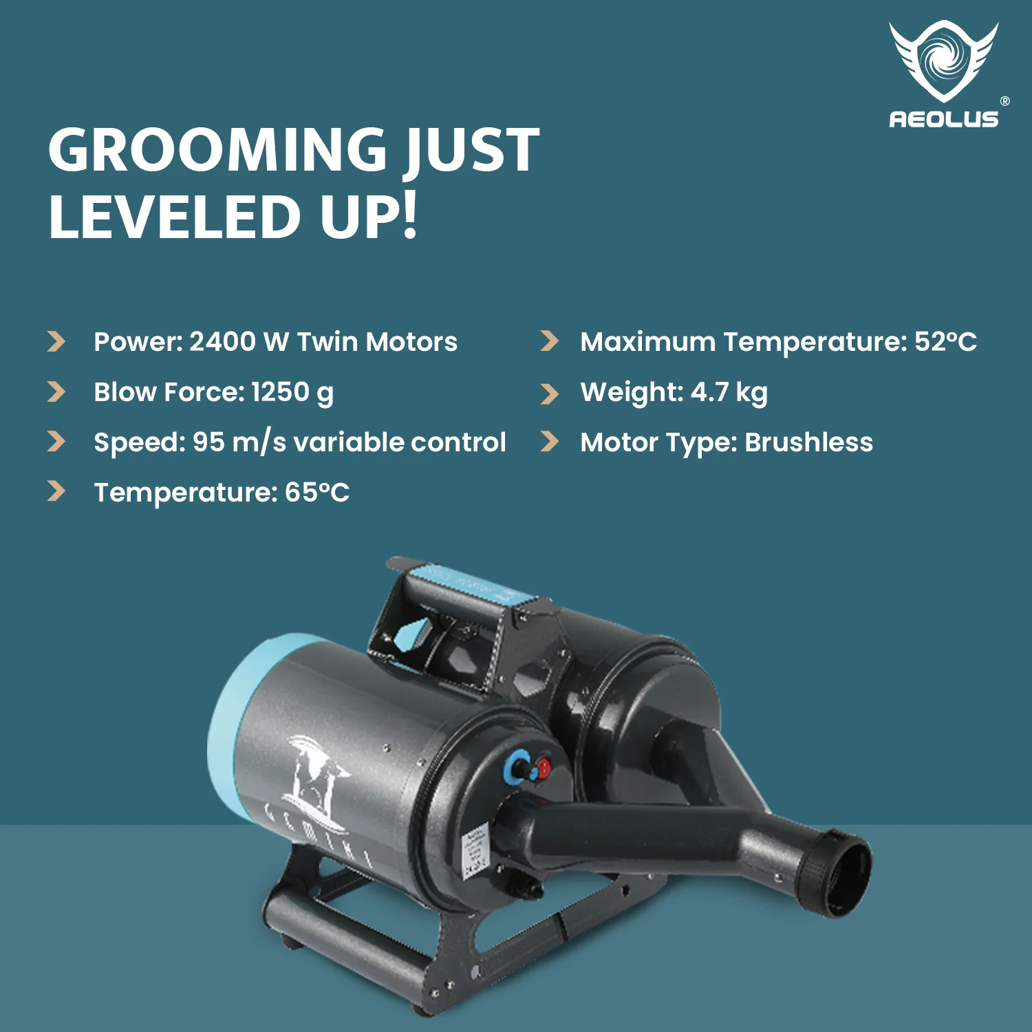 Aeolus Gemini Parallel Double Motor Pet Dryer - Image 3