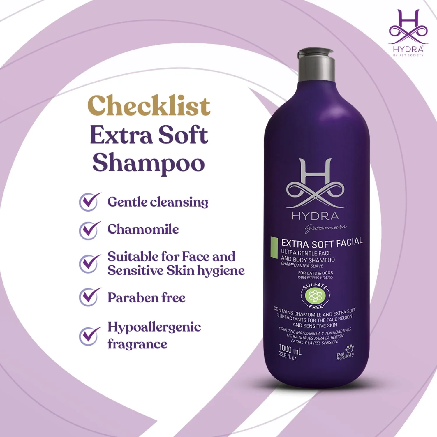 Hydra Groomers Extra Soft Facial Shampoo for Dogs & Cats (1 L) - Image 3