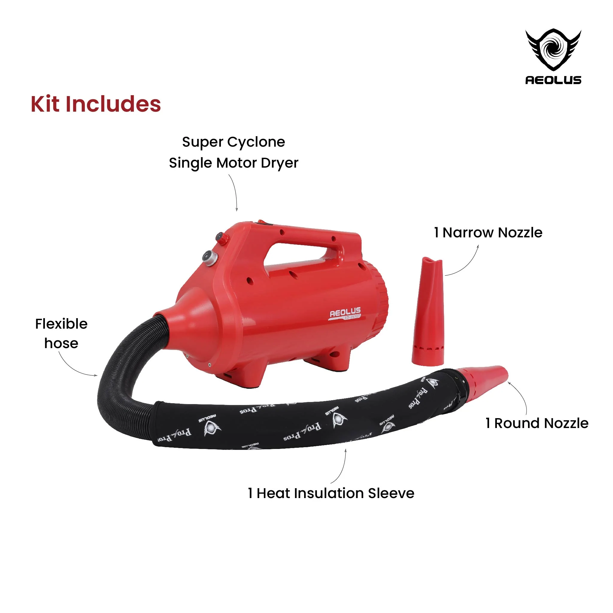 Aeolus Super Cyclone Single Motor Pet Hair Dryer (Red) - Image 4