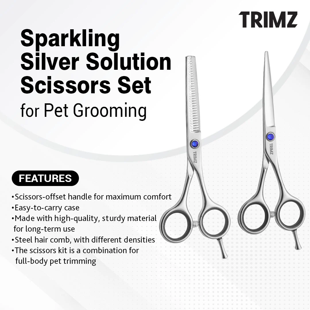 Trimz Scissors Set, 5.5 inches, Sparkling Silver for Grooming Pets - Image 3