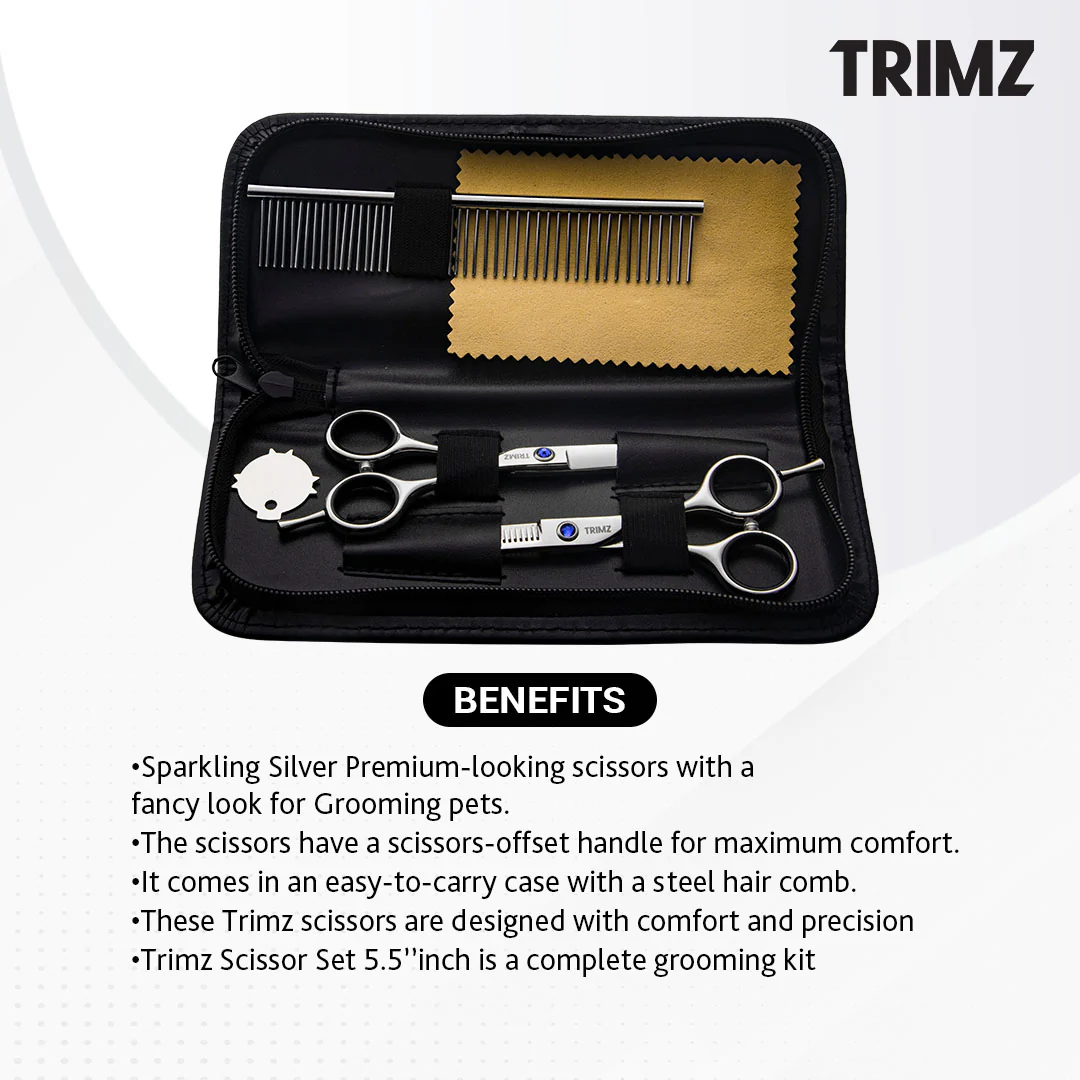 Trimz Scissors Set, 5.5 inches, Sparkling Silver for Grooming Pets - Image 4