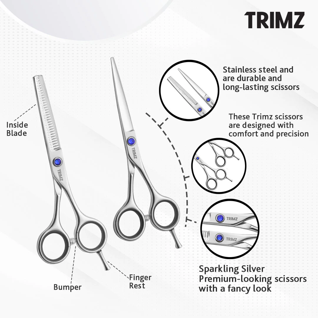 Trimz Scissors Set, 5.5 inches, Sparkling Silver for Grooming Pets - Image 6